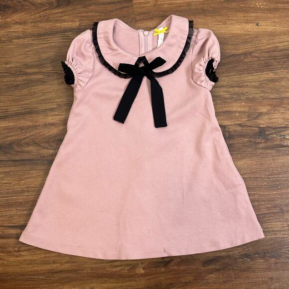 Kidichic Mauve A Line Sailor Dress 24-30 Months Ruffle Peter Pan Collar Bow - Picture 1 of 7
